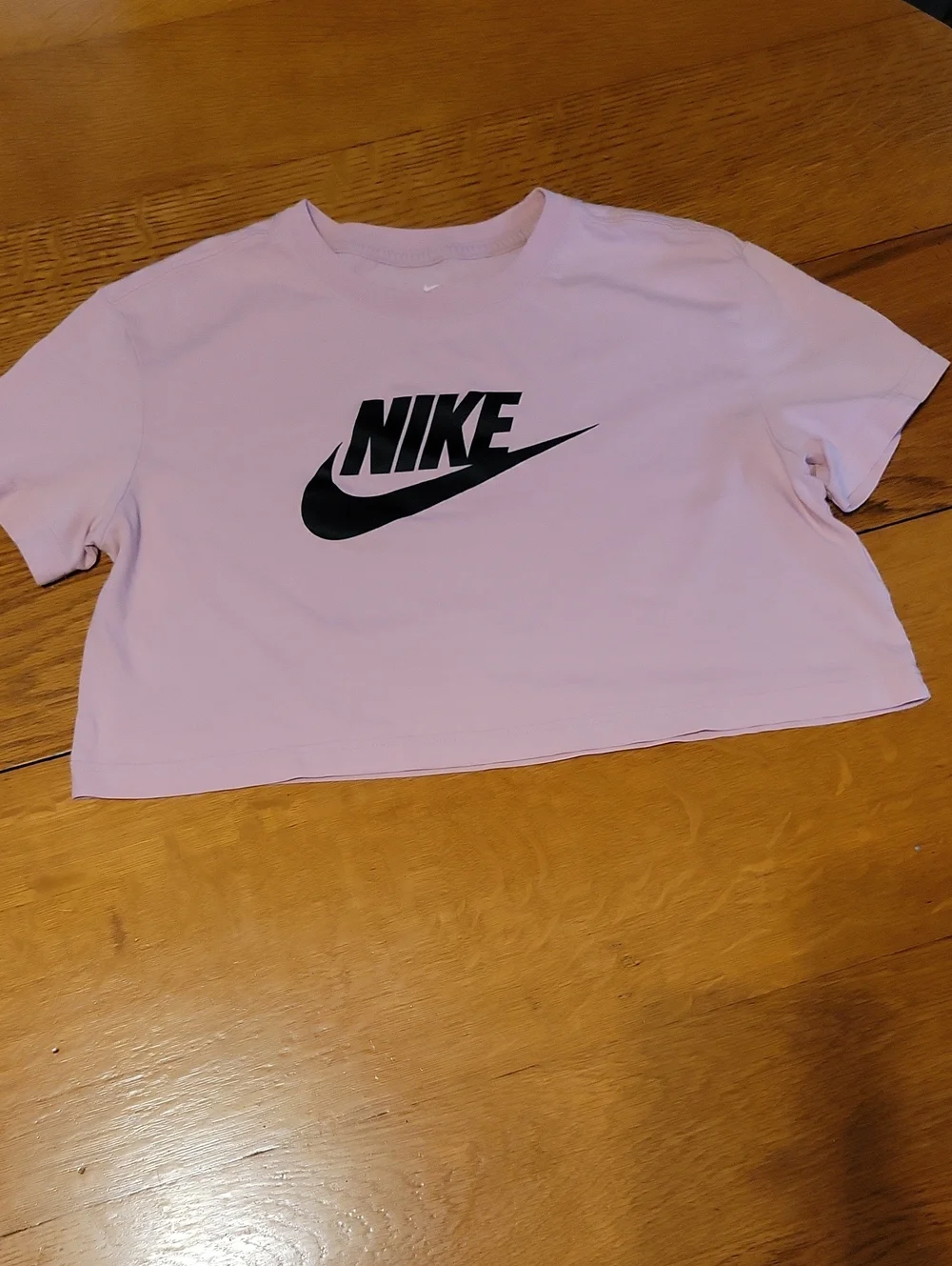 Nike Light Pink Crop Tee with Black Swoosh